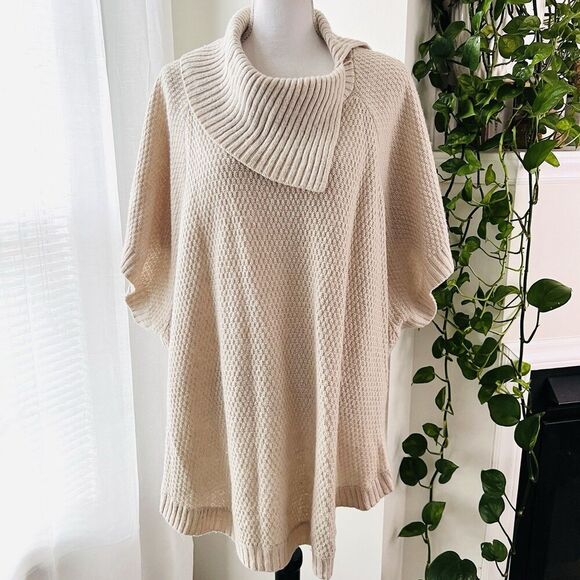 Lane Bryant Beige Wool Blend Oversize Sweater Asymmetrical Cowl Neck Plus 22/24 - Picture 1 of 9